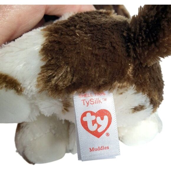 Ty Beanie Boos MUDDLES White Brown Spotted 5.5" Plush Dog Big Blue Glittered Eye - Picture 4 of 5